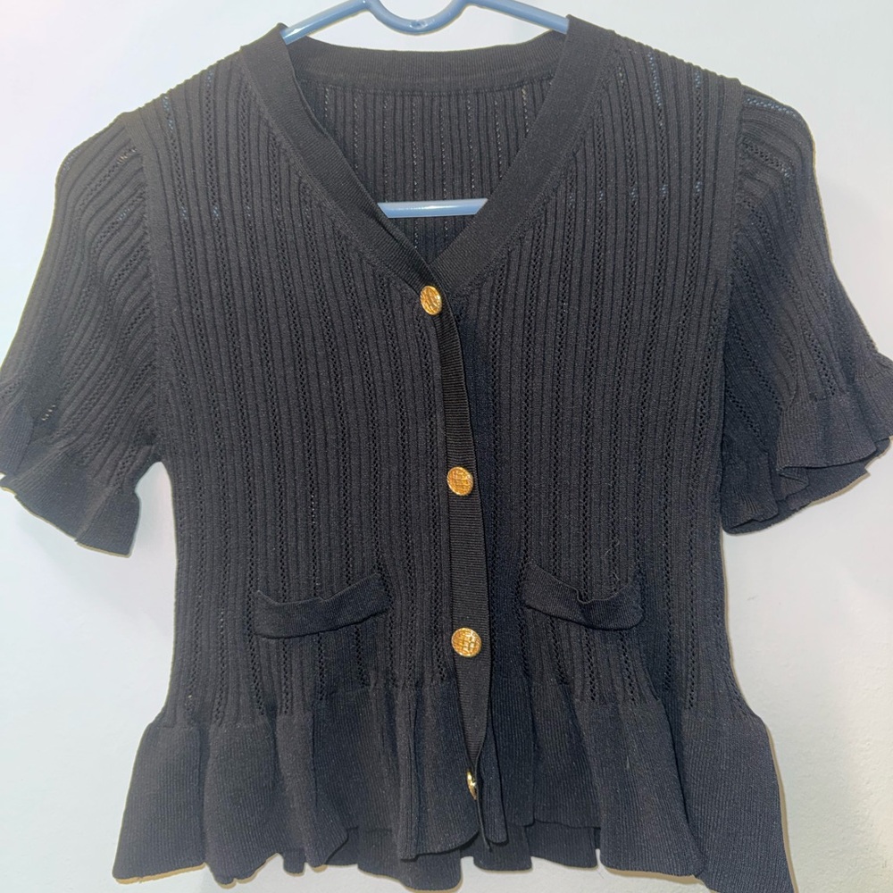 ANEWSTA Black Top with Gold Buttons Size S